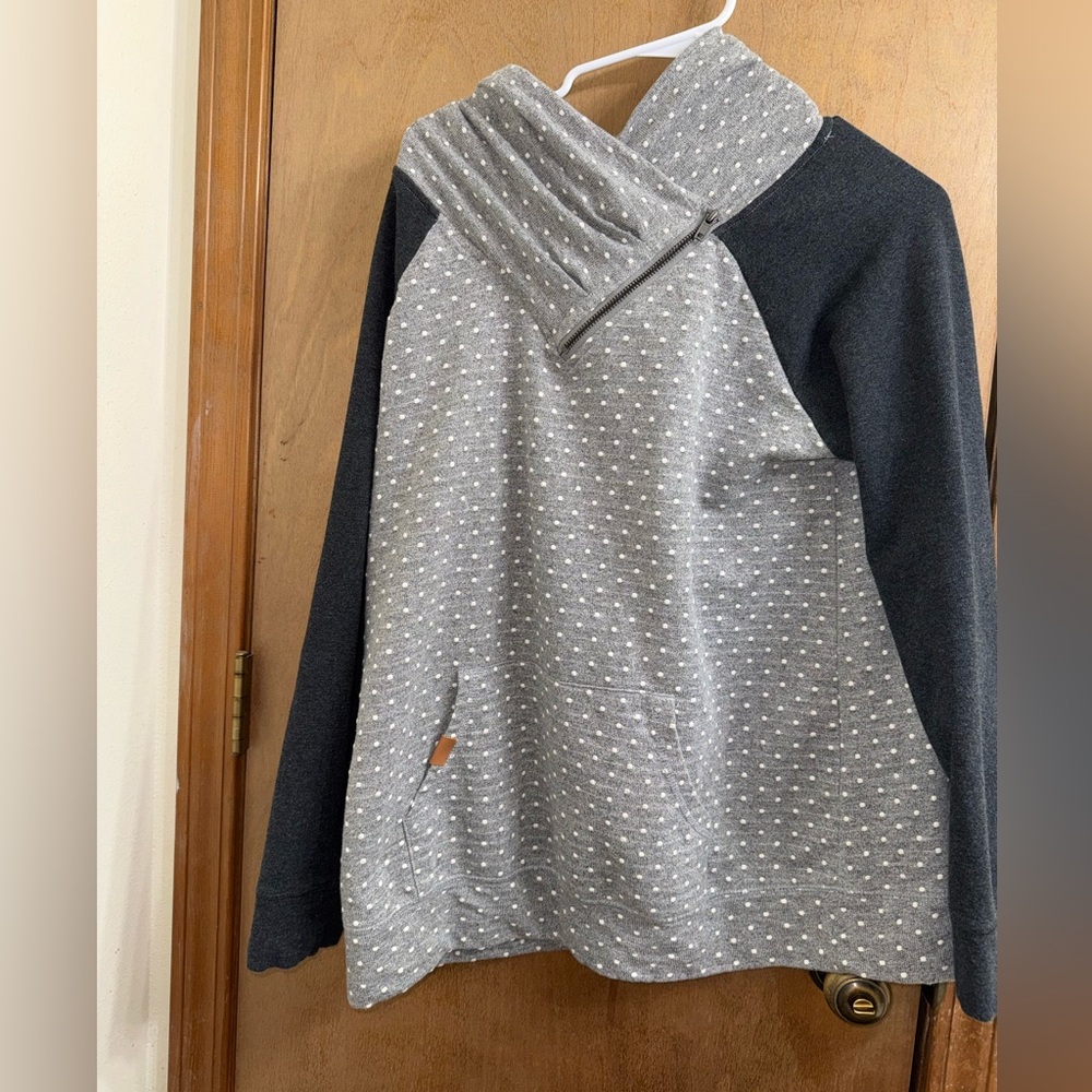 Maurices gray and White Polka Dot cowl neck sweater Size L